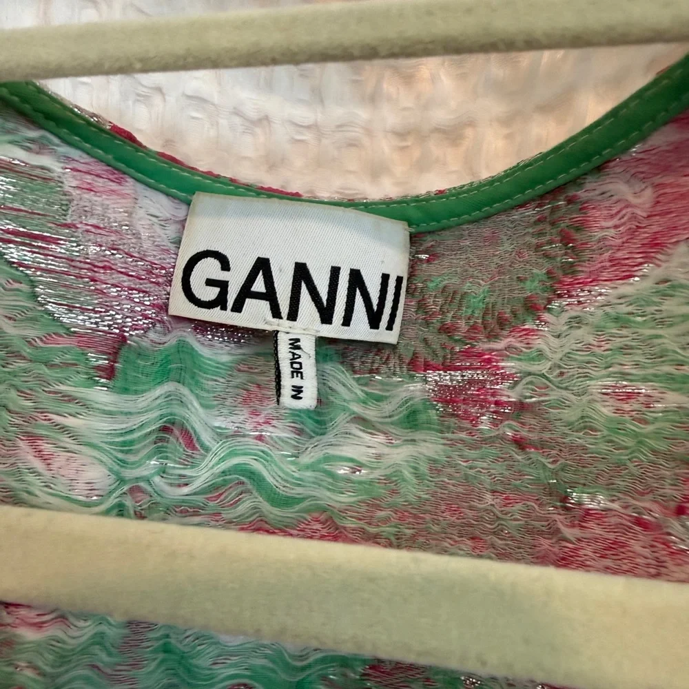 Ganni Green & Pink Jacquard Dress